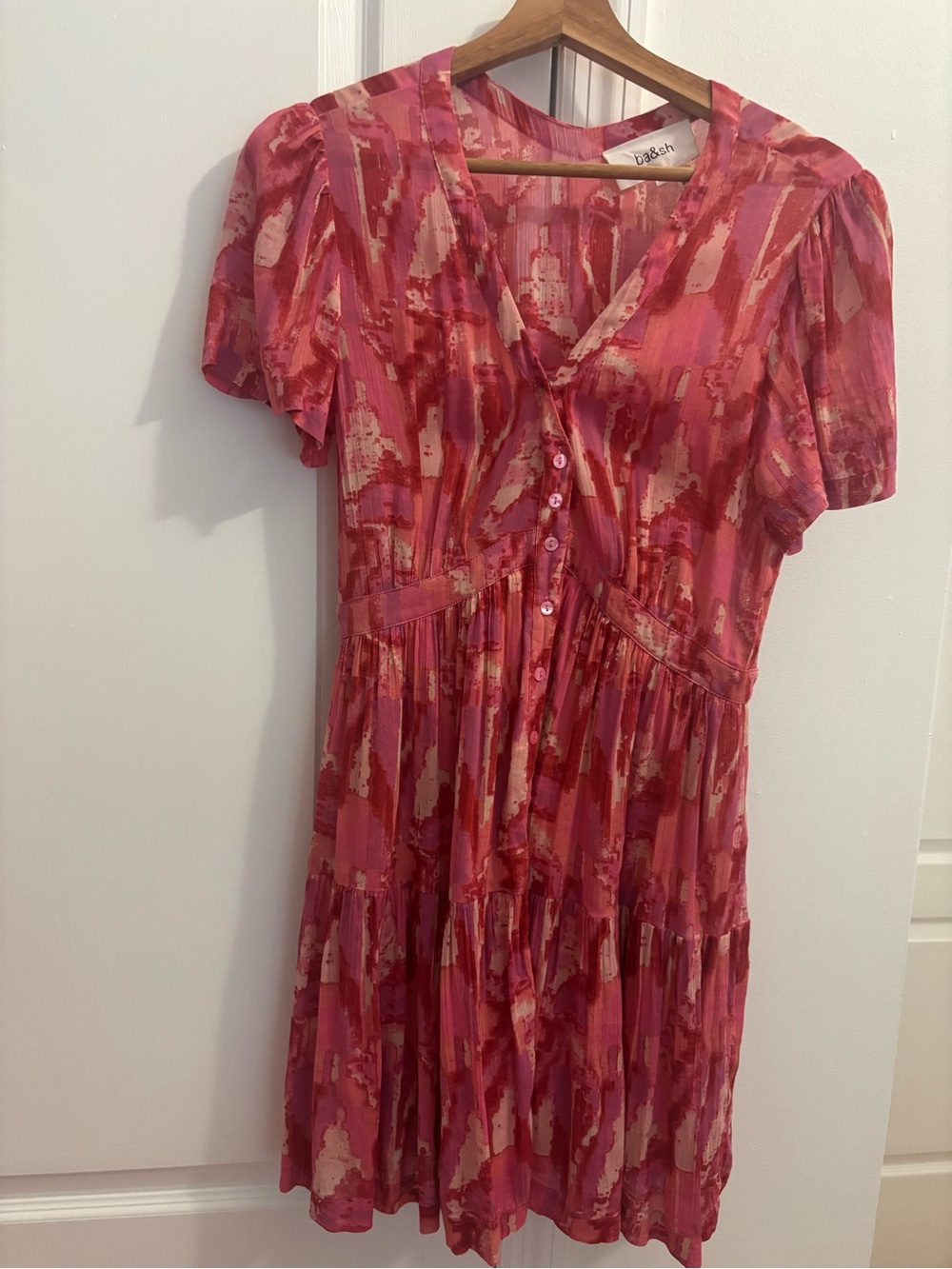 ba&sh Pink and Red Abstract Button-Front Mini Dress